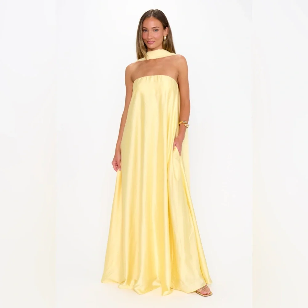 Show Me Your MuMu Strapless Yellow Maxi Dress with Neck Sash - Picture 1 of 10